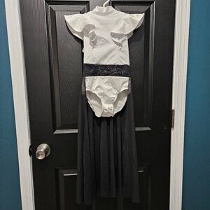 Weissman NWOT child small dance costume white black mesh jazz lyrical tap solo